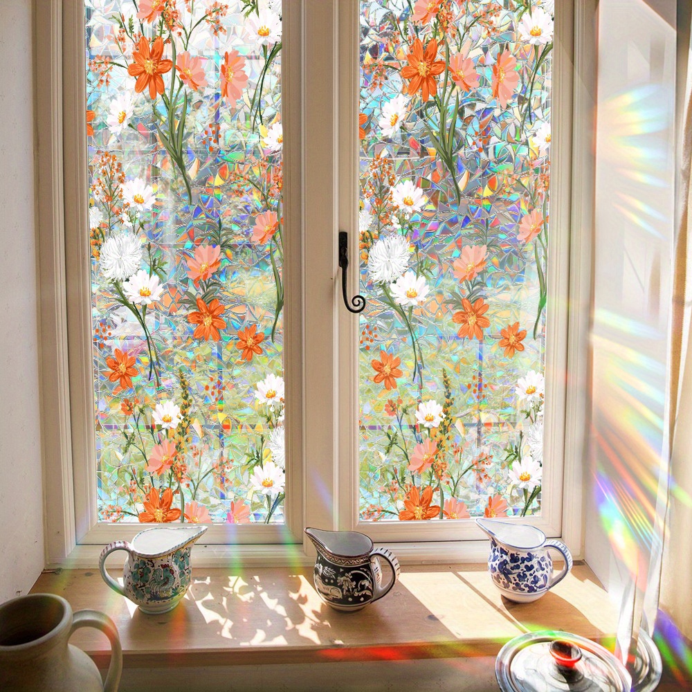 

Prismatic Floral Window Film, Daisy Pattern Static Cling Decals, Reusable Pvc Rainbow Sun Catcher, Bird Strike Prevention, Shimmery Finish, Glass Surface Adhesive-free Sticker - 1 Sheet