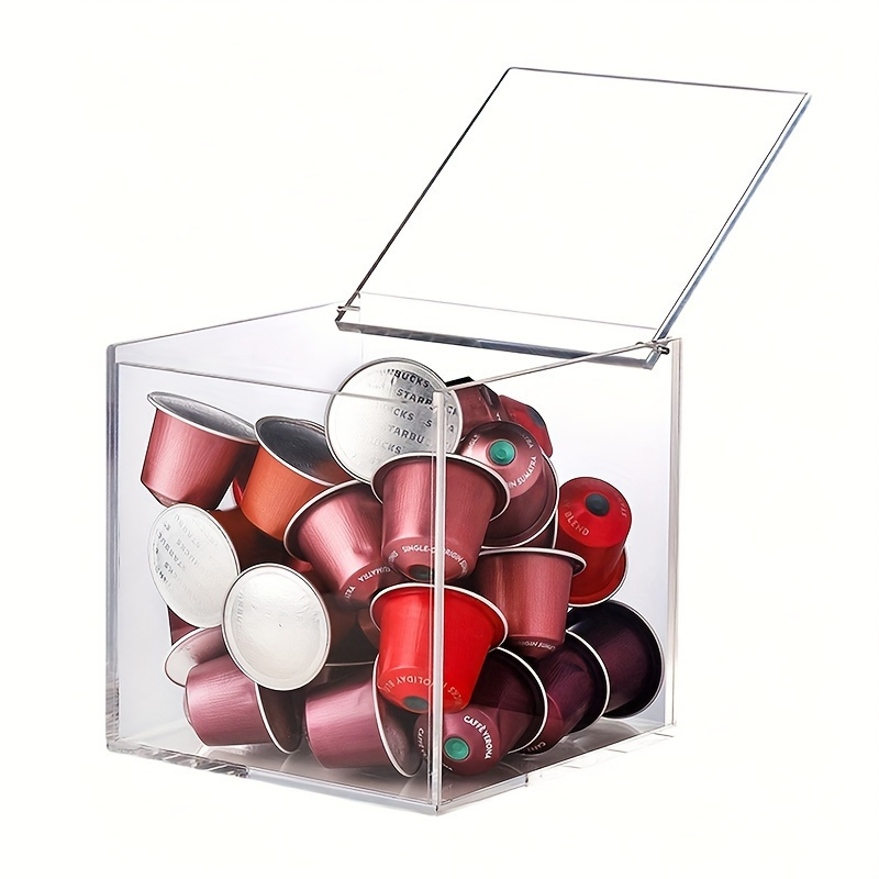 

Acrylic Coffee Pod Storage Box With Flip Top Lid - Dustproof Transparent Organizer For Capsules, 1pc