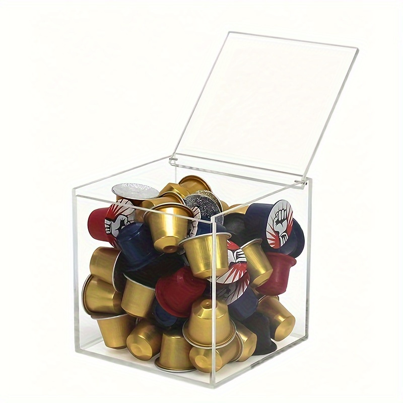 acrylic coffee pod storage box with   lid dustproof transparent organizer for capsules 1pc details 7