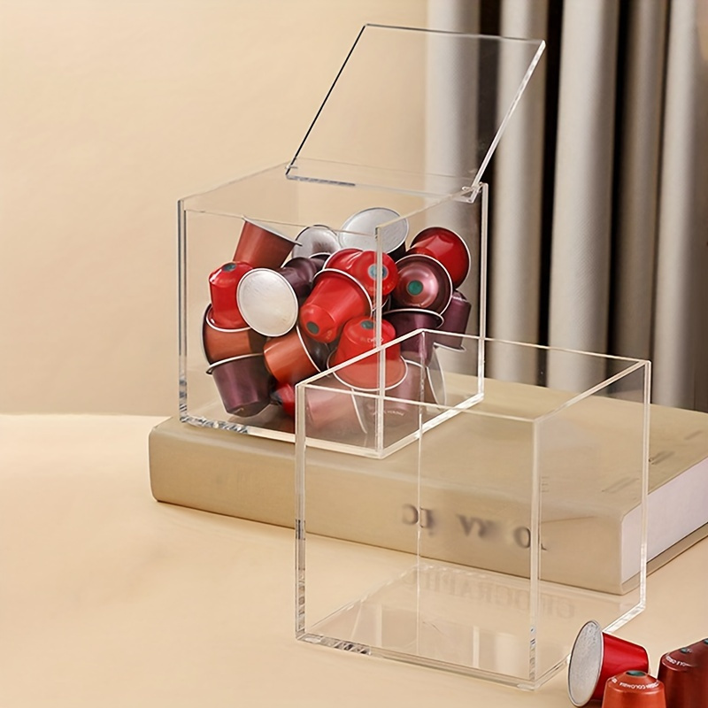 acrylic coffee pod storage box with   lid dustproof transparent organizer for capsules 1pc details 4