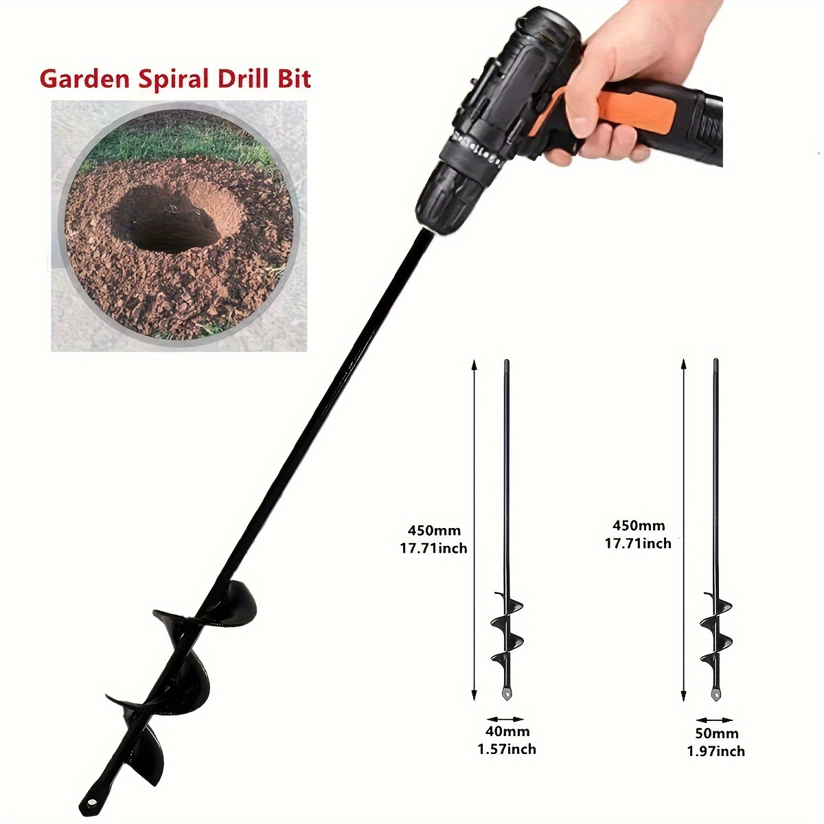 

Metal Garden Auger Drill Bit Set, 1pc Post Hole Digger, 1.57" & 1.97" Diameter X 17.72" Length, Spiral Planting & Soil Digging Tool For Seedlings, Bulbs, Flowers