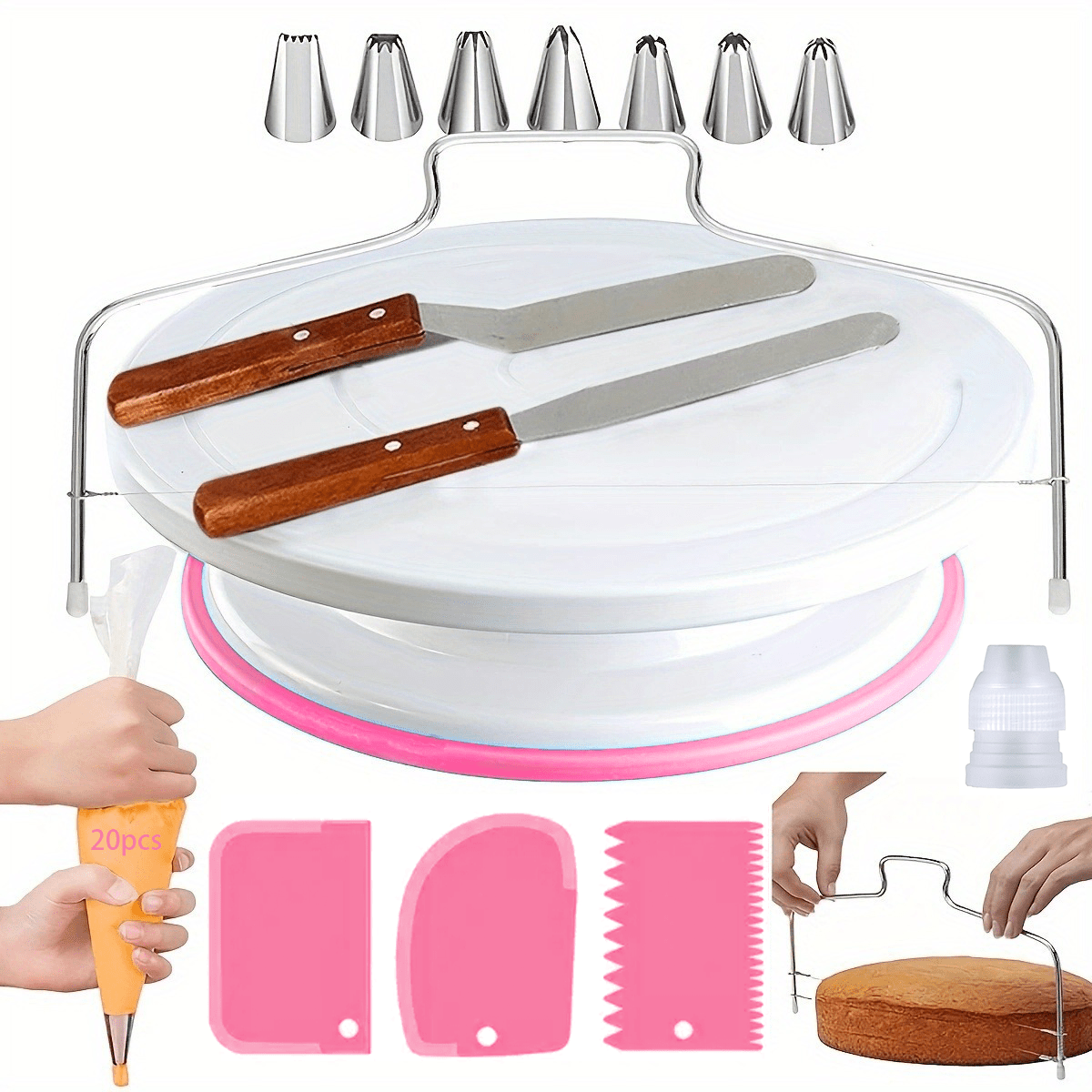 

35-piece Stainless Steel Cake Decorating Kit With Turntable, Piping Tips, Reusable Pastry Bags, Icing Spatulas & More - Complete Baking Tools Set For Diy Cakes And