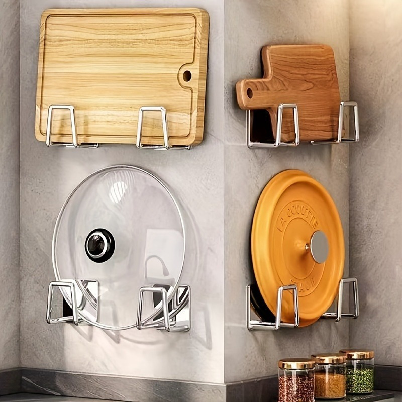 

4pcs Kitchen Storage Rack Set - Contemporary Style, Easy Install, Wall Mount, Multi-functional Kitchen Accessories For Pot Cover, Cutting Board, Serving Board Storage.