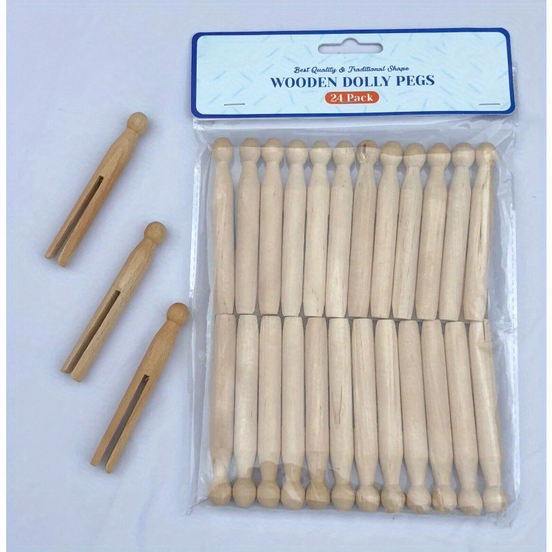 

24-pack Natural Wooden Dolly Pegs - High-quality Traditional Clothespins For Washing Line, Laundry And Crafts - Durable Material