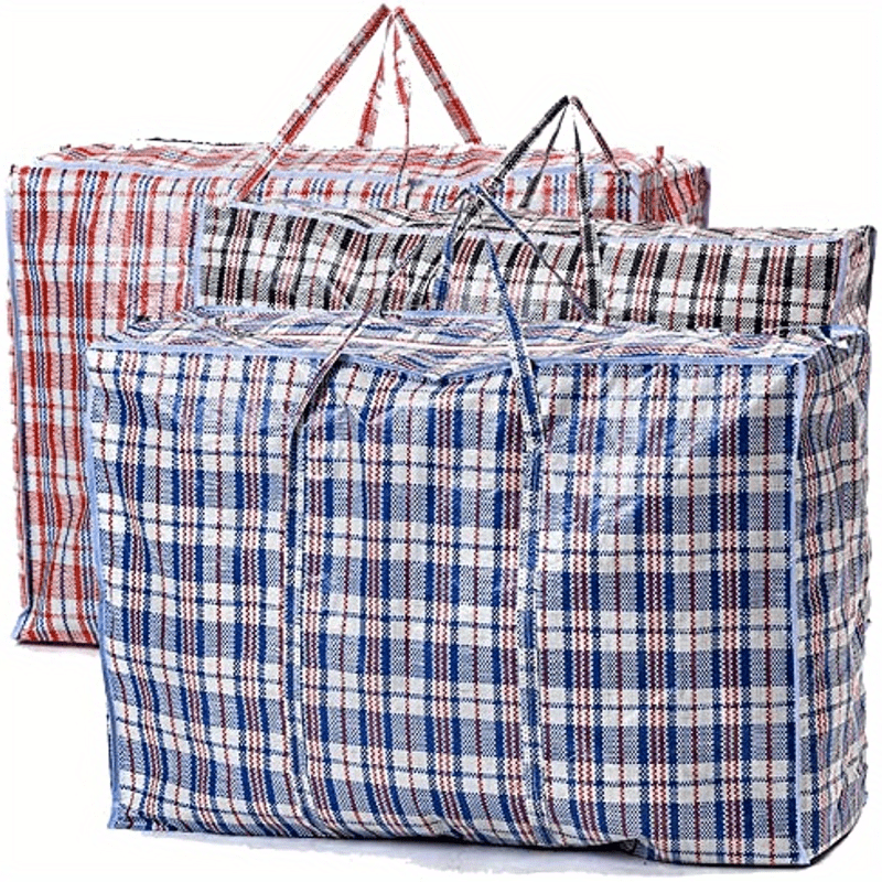 3pcs extra large   moving storage bags reusable high capacity clothes organizer with strong zipper handles blue and white checkered pattern for   packing clothes organizer storage laundry hampers details 0