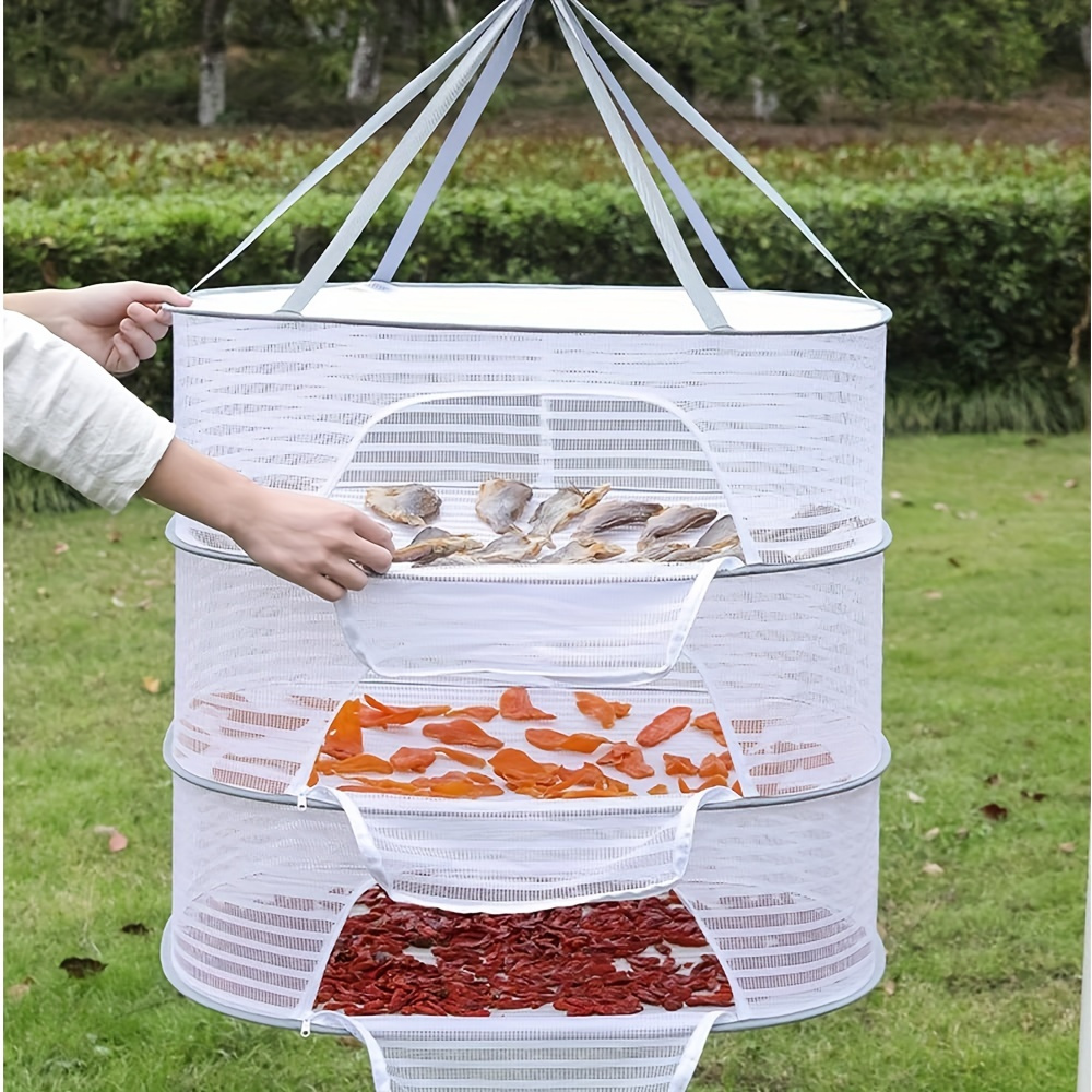 1pc 3 layer herb drying rack with hanging mesh net ideal for fruits vegetables flowers and fish drying foldable dryer bag for   details 0