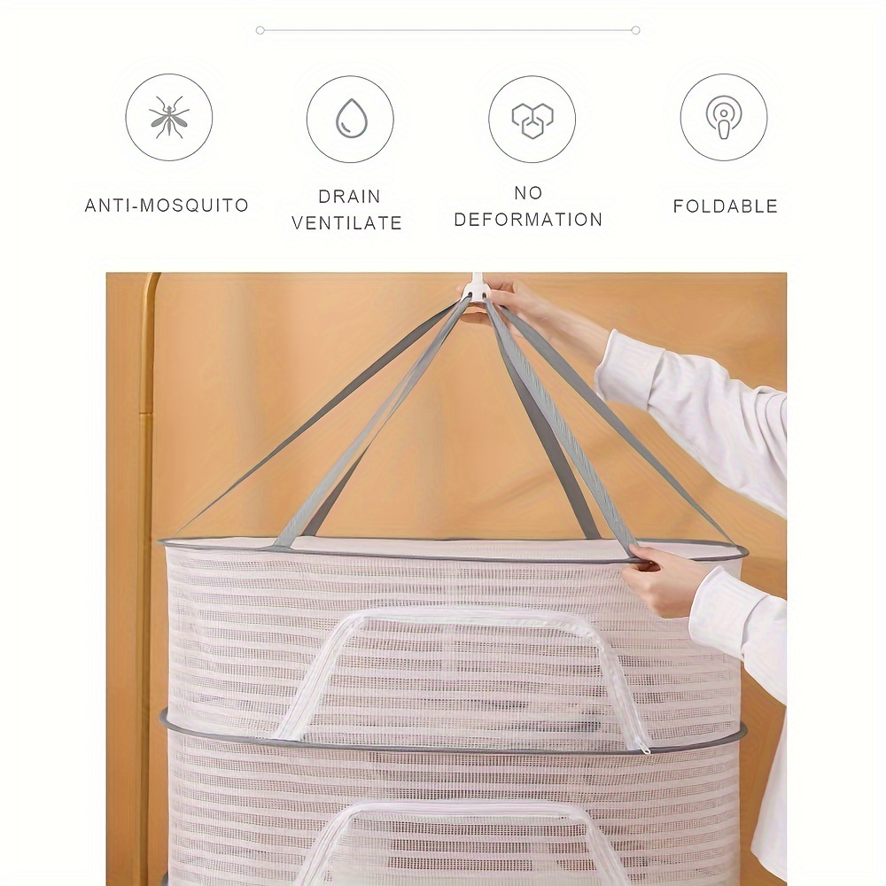 1pc 3 layer herb drying rack with hanging mesh net ideal for fruits vegetables flowers and fish drying foldable dryer bag for   details 5