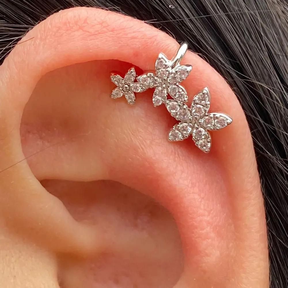 TEMU 1pc Sweet Elegant Style Flower Design Clip-on Earring, Fashionable Shiny Cubic Zirconia Ear Cuff, Non-pierced Earrings, Simple Style Party Jewelry Gift For Women