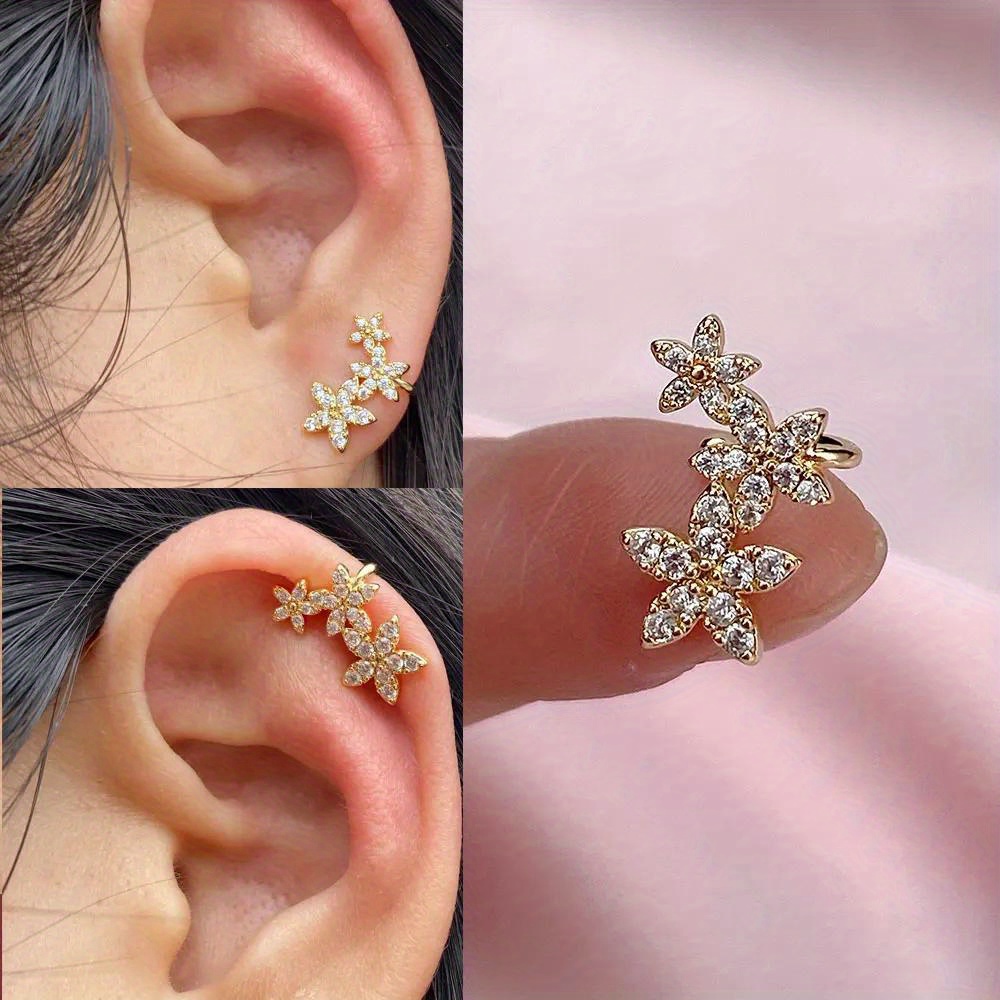 A Stylish And Shiny Zirconia Ear Clip Ear Bag For Women, A New Korean Sweet And Cute Crystal Flower Clip-on Earrings, Perfect For Parties And Jewelry Gifts.