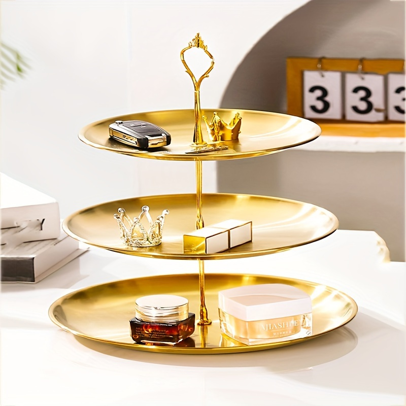 

Stainless Steel Decorative Trays - 2/3 Tier Art Deco Cake Stand, Detachable Sundries Display Holder For Fruit, Snacks, And Candy - Ideal For Home, Restaurant, Buffet, Wedding Party Decorations