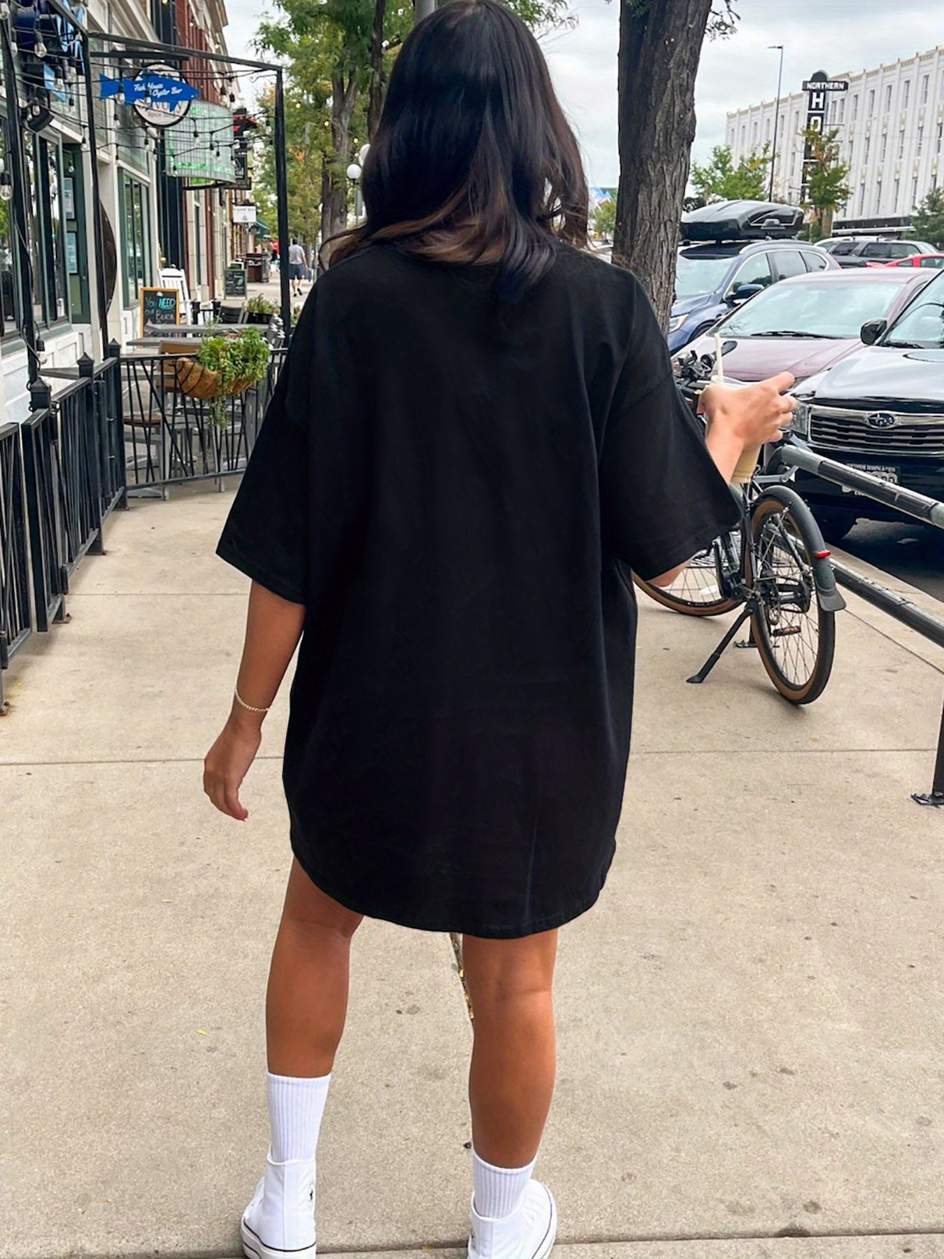 smile face print crew neck tee dress casual short sleeve Temu