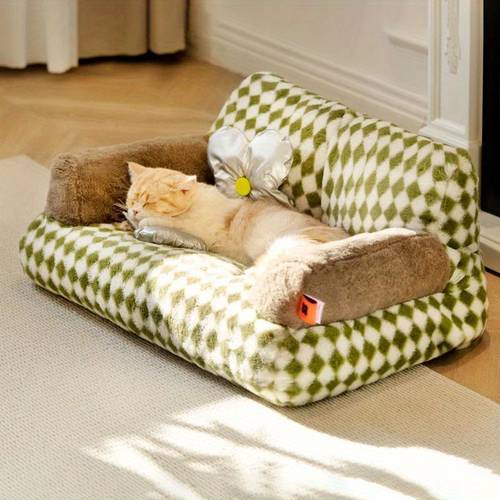 1pc Soft Cat Bed Sofa For Cats Small Dogs, Detachable Washable Pet Cat Nest Kitten Kennel Plush Warm Puppy Bed Basket Pet Supplies Pet Beds For Cats Pet Sofa For Dogs