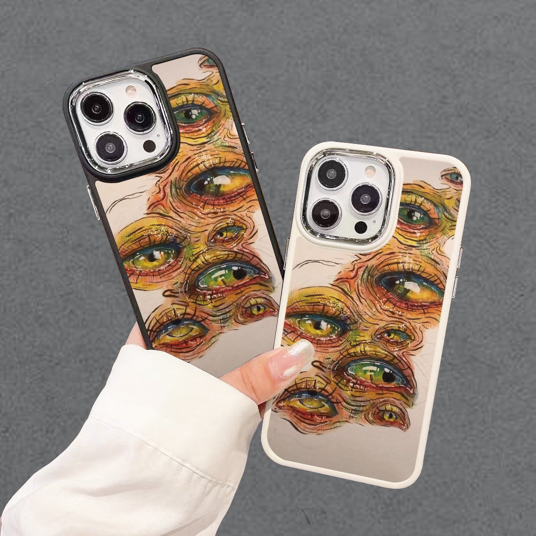 

Eye-catching Surreal Eyes Design Tpu Case Bundle For 15/15 Pro Max/14/14 Pro Max/13/13 Pro Max/12/12 Pro Max/11 - Durable Protection With Stylish Metal Photo Frame Accent