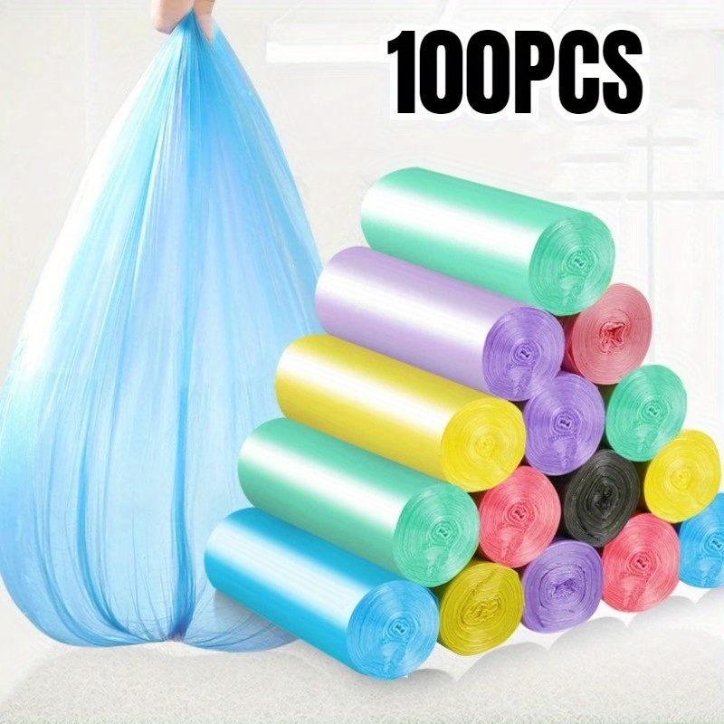 

100-piece Colorful Disposable Trash Bags - Durable Pe Plastic, Perfect For Kitchen, Bathroom & Home Use