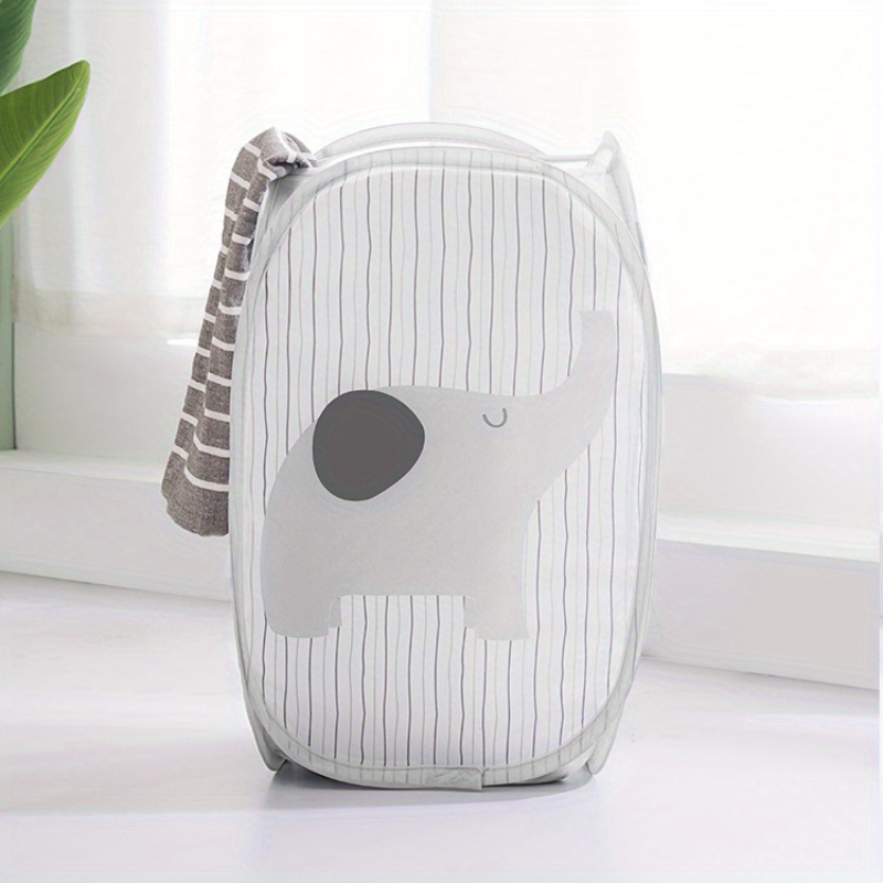 

1pc Modern Elephant-themed Foldable Laundry Basket - Oval, Polyester Storage Solution With Multiple Compartments, Ideal For Room Types, Laundry Baskets