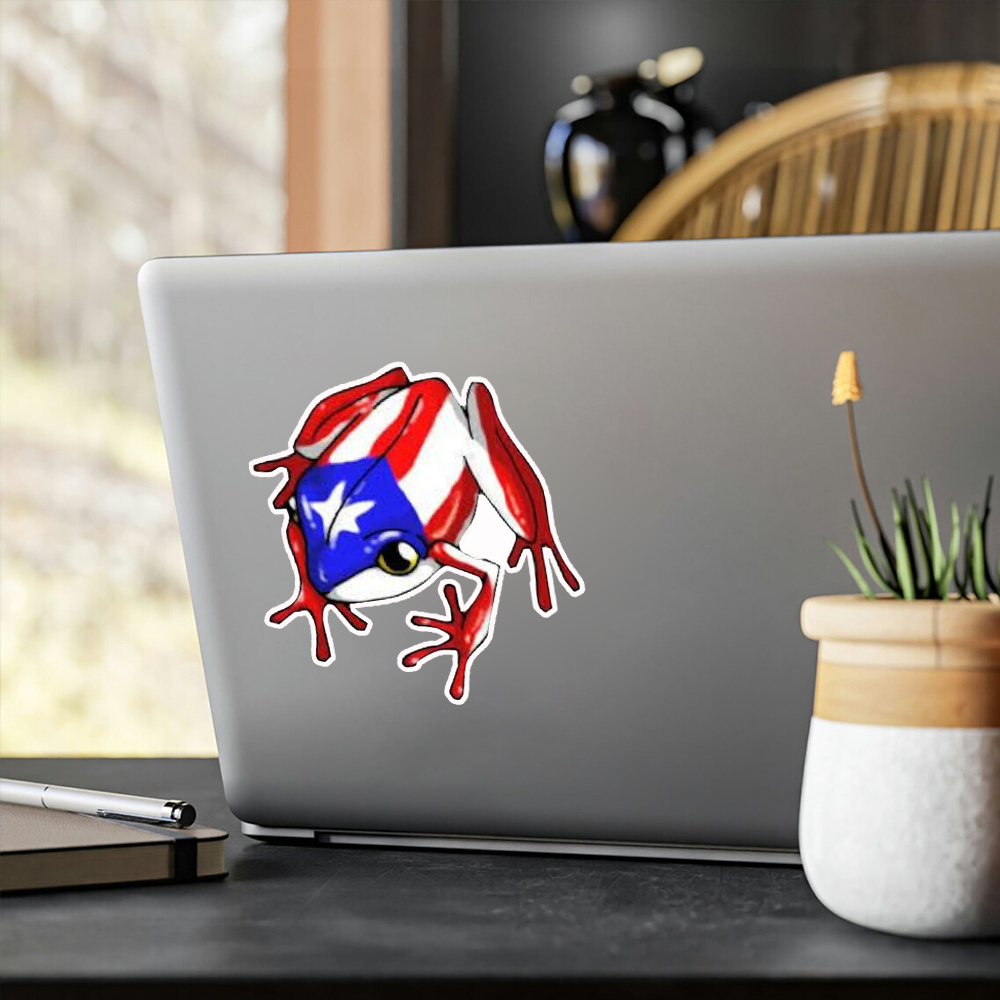 

Puerto Rico Coqui Frog Vinyl Decal Sticker With Flag Design - Durable Weatherproof Puerto Rican Emblem For Car, Laptop, Mug And More