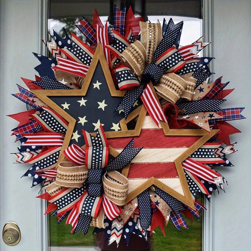 Patriotic 17.7" Wreath for Independence & Memorial Day - American Flag Door Hanging Decoration, No Power Needed Patriotic Door Wreath Patriotic Wreath