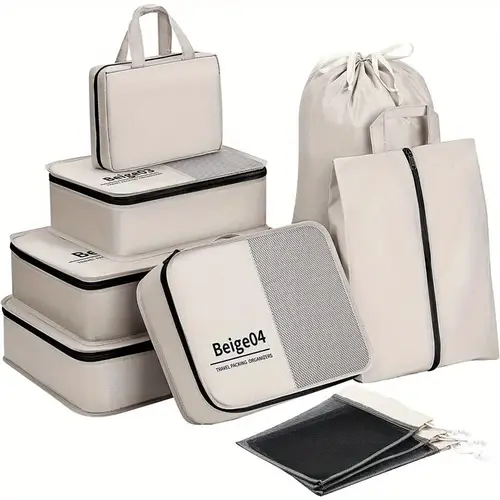 10pcs travel organizer set versatile packing cubes in assorted sizes for luggage shoes essentials durable nylon zip closure easy identification mesh design