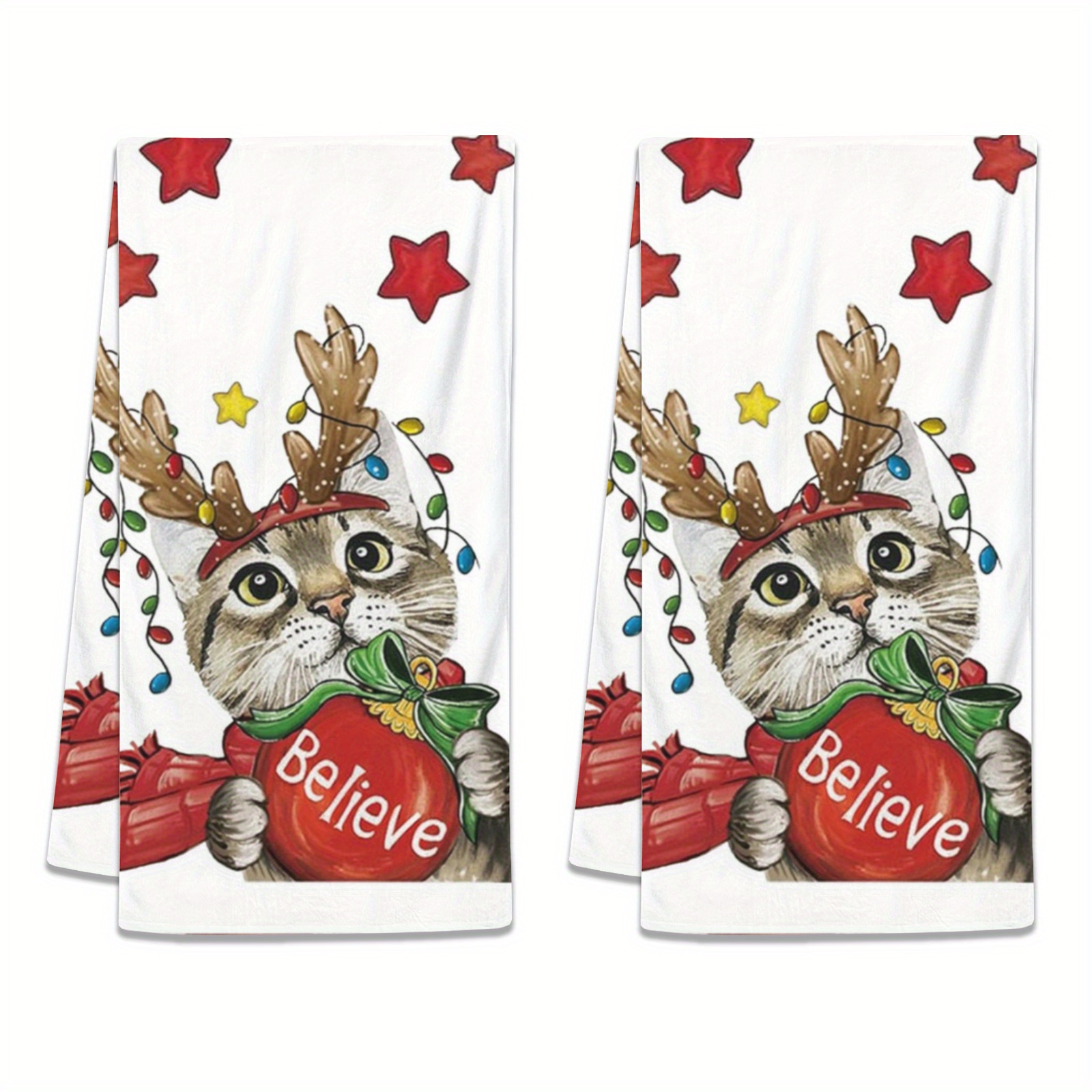

Merry Christmas Cat-themed Kitchen Towels - Ultra Absorbent, 18x26 Inch Polyester Dishcloths For Holiday Cooking & Baking, Hand Wash Only