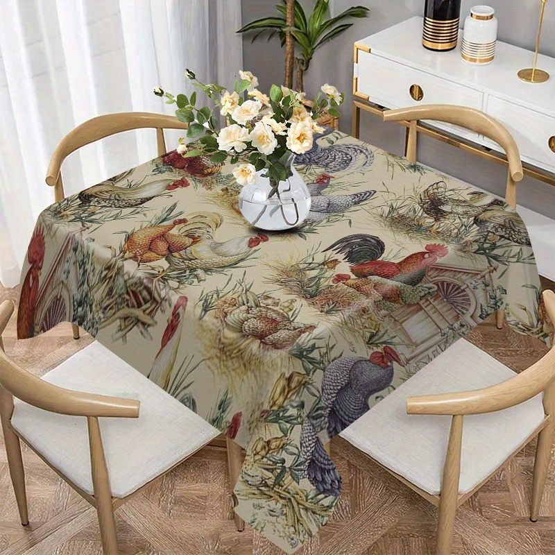 

Machine Washable Polyester Tablecloth With Rooster Print - Mixed Color Design For Kitchen, Dining And Picnic Use - Perfect For Father's Day, Mother's Day, 4th Of July And Fall Holidays Decor