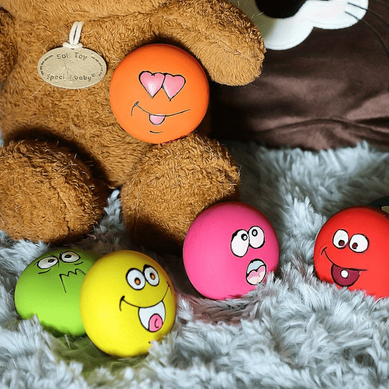 

6pcs Cartoon Squeaky Dog Balls - Rubber Chew Toys For All Breeds, Ideal For Training & Dental Health