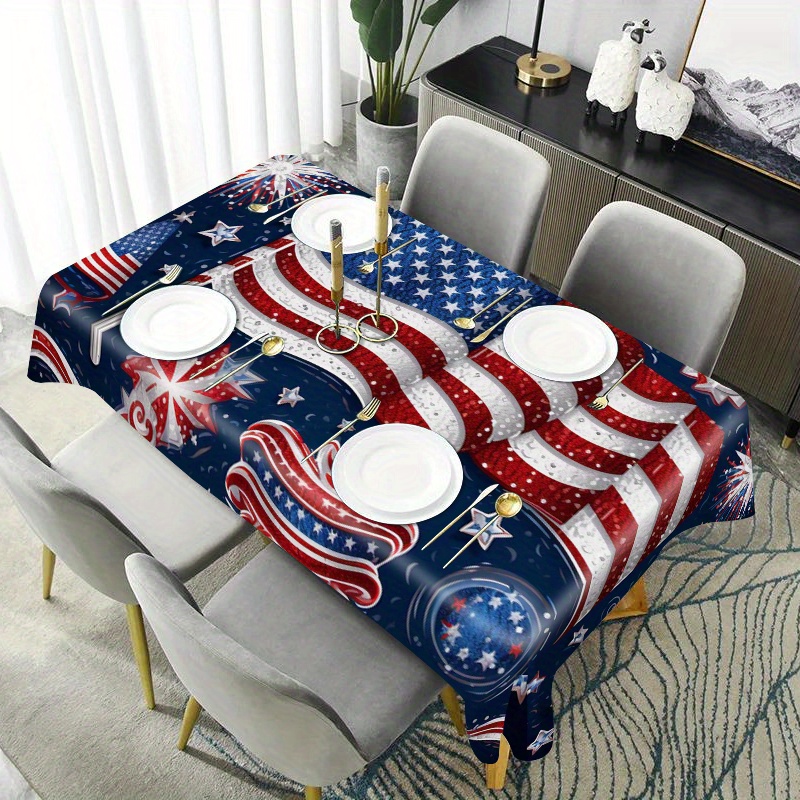 

American Flag Tablecloth Patriotic Independence Day Decor – Waterproof, Stain & Wrinkle Resistant Polyester Table Cover For Dining, Party, Buffet, Wedding – Indoor & Outdoor Use Rectangle Tablecloth