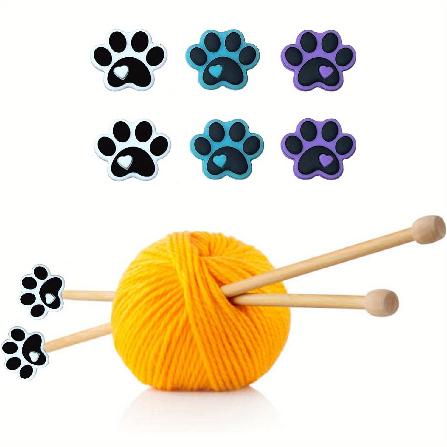 

6pcs Dog Paw Knitting Needle Stoppers | Point Protectors For 2.75mm-9mm Needles | Mustard Yellow & More | Crafting & Knitting Accessories, Knitting Accessories And Supplies