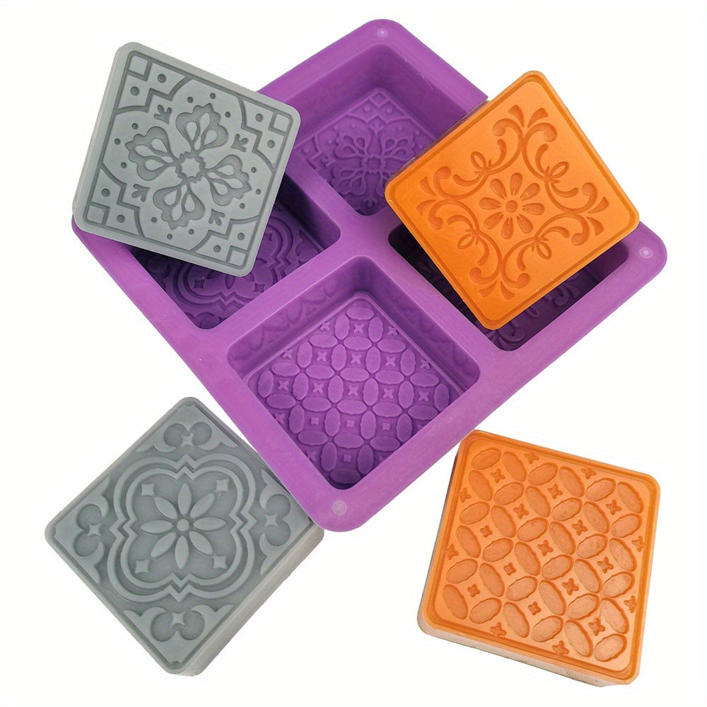 

Moule à savon carré à 4 cavités avec motifs floraux - Moules en silicone pour la fabrication de savon pour projets DIY