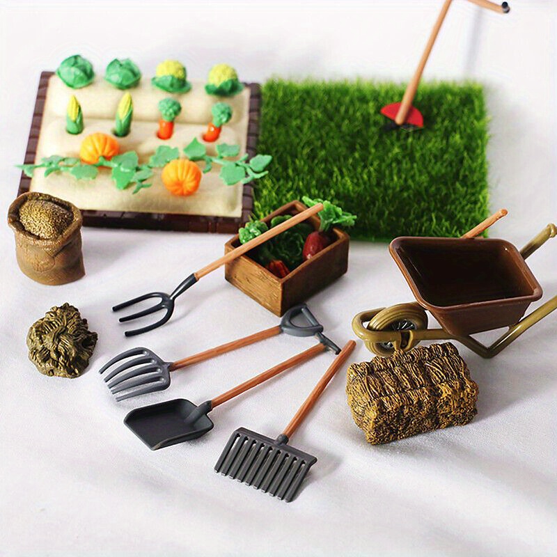 

7pcs/set Dollhouse Miniature Gardening Shovel Rake Lawn Mower Vegetable Model Outdoor Planting Scene Tool Set Christmas Gift