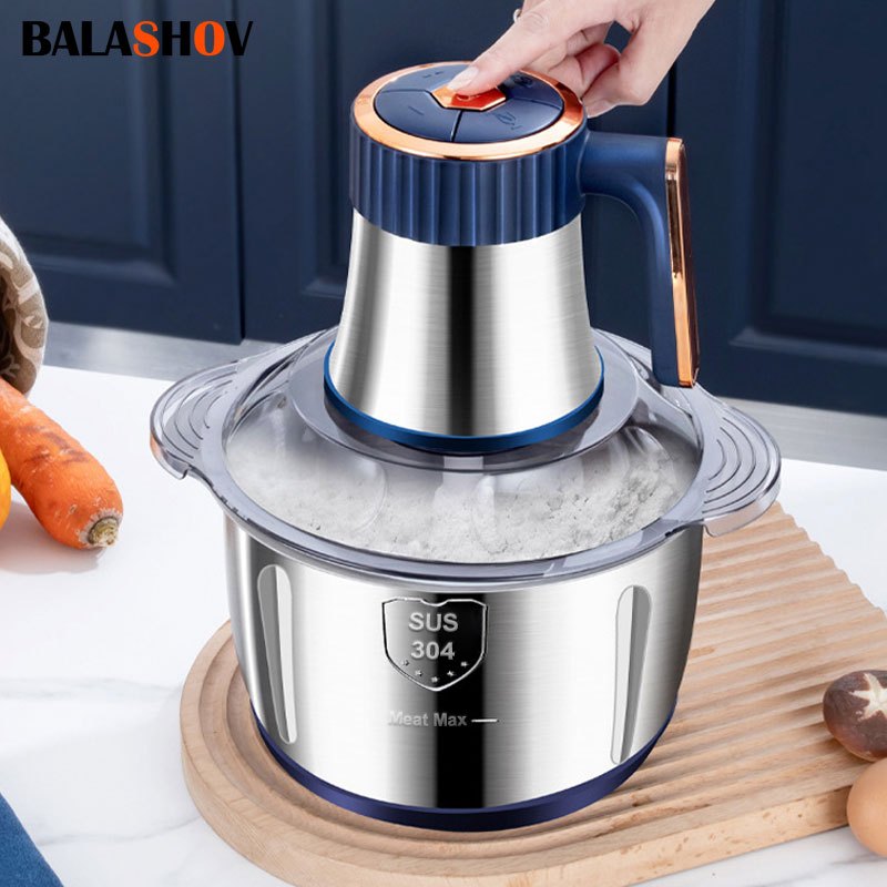   5l electric food chopper processor stainless steel bi level blades 40 000 rpm high speed dough mixer for vegetables meat garlic fruits and nuts navy blue with copper accents us plug culinary processor stylish dough mixer powerful motor dough mixer machine