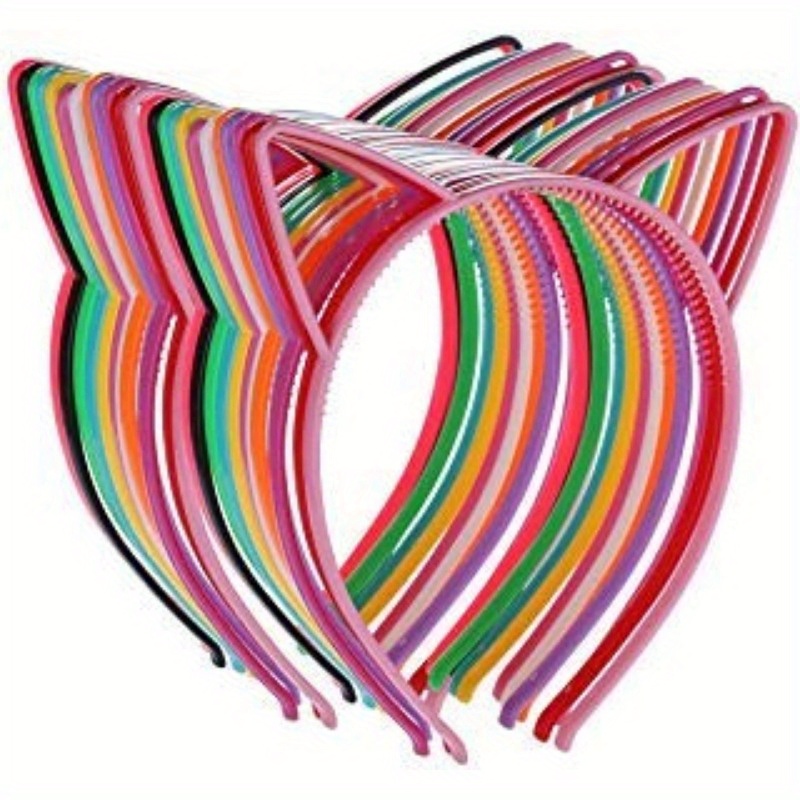 

24-piece Cute Cat Ear Headbands - Colorful Plastic Hair Hoops For Parties, Costumes & Everyday Wear