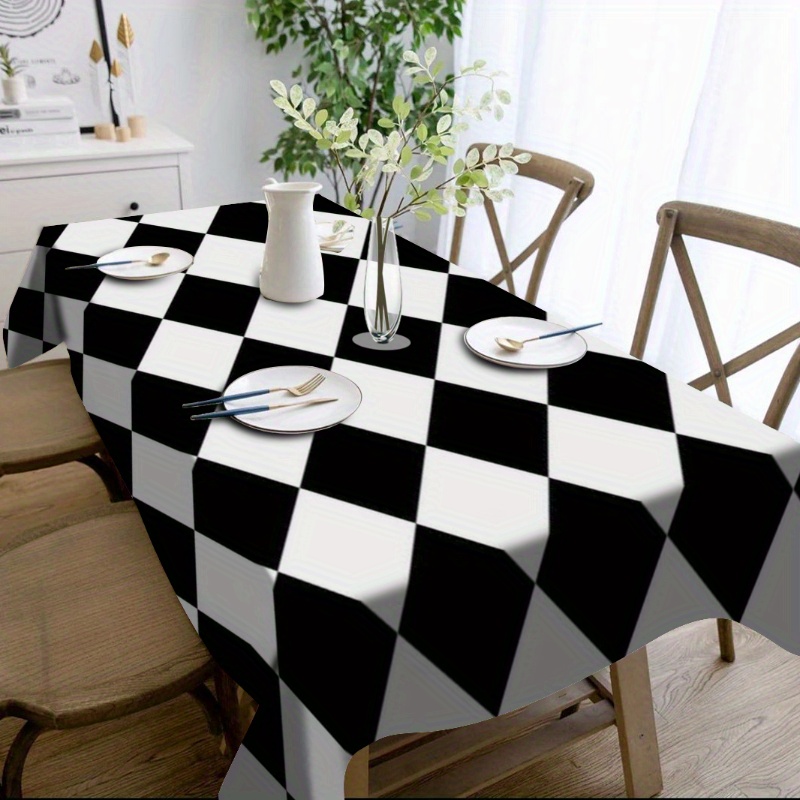 

Black And White Checkered Polyester Tablecloth, Machine Made, Stain-resistant, Suitable For Indoor And Outdoor Home Decor, Picnics, And Holiday Parties