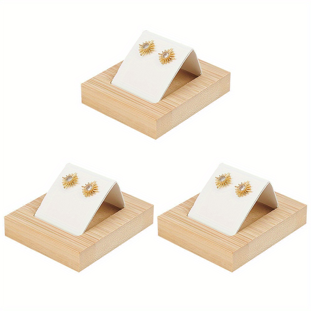 3pcs White Wood Earring Display Stands With Slanted Cover & Single-pair Holder - Rectangle Showcase Stand For Piercing, Boutiques, - Durable Wood & (compatible With Earring Backs/)