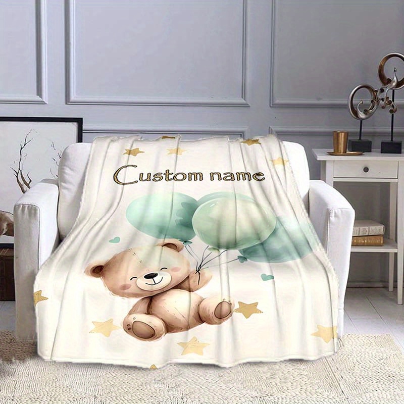 

1pc Custom Your Name Blanket, Personalized Animal Pattern Text Blanket, Outdoor Travel Leisure 4 Seasons Nap Blanket, For Anniversary Gift