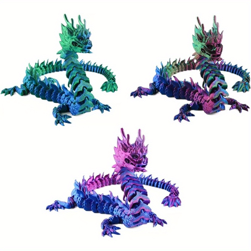 

3pcs Set 3d Printed Dragon, 13.8in Articulated Crystal Dragon, Multi Color Chinese Dragon Figure Toys For Home Office Executive Home Desk Decoration