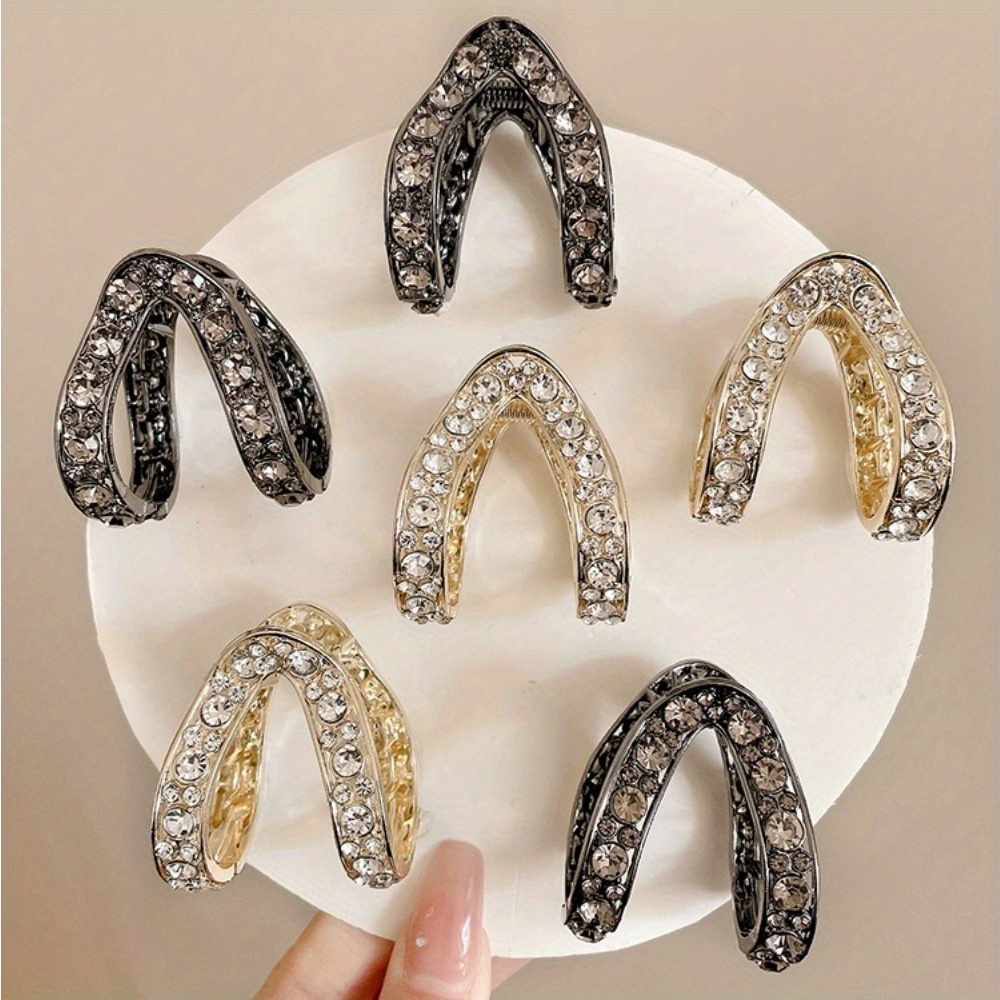 

Elegant Rhinestone Hair Clip - Alloy, V-shaped Ponytail Holder For Women And Girls, Perfect Gift