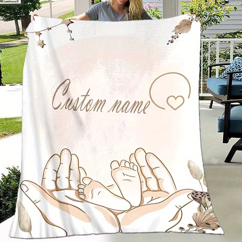

1pc Custom Your Name Blanket, Personalized Pattern Text Blanket, Outdoor Travel Leisure 4 Seasons Nap Blanket, For Anniversary Gift