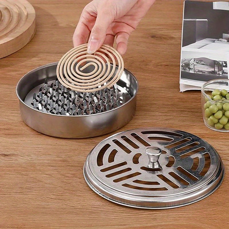 

innovative" Stainless Steel Mosquito Coil Holder With Cover - Portable, Serrated Design For Enhanced Airflow & Easy Cleaning - Ideal For Home, Office, Outdoor Use