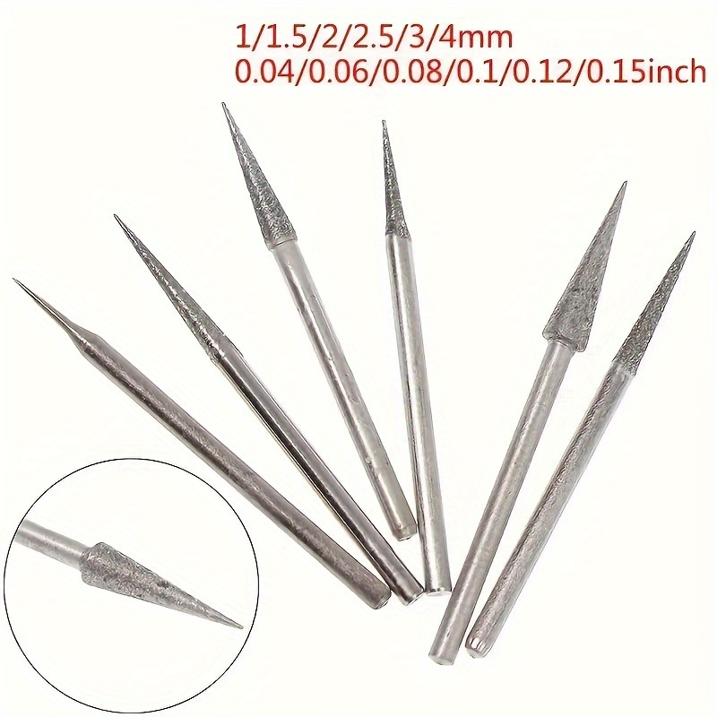 6pcs 1-4mm Diamond Grinding Head Needle Bits Burrs Engraving Carving Tool 2.