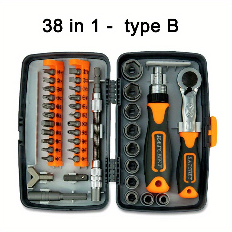 TEMU 38 In 1 Ratcheting Screwdriver Set Screwdriver Socket Combination Set For Diy Tool Set Projects