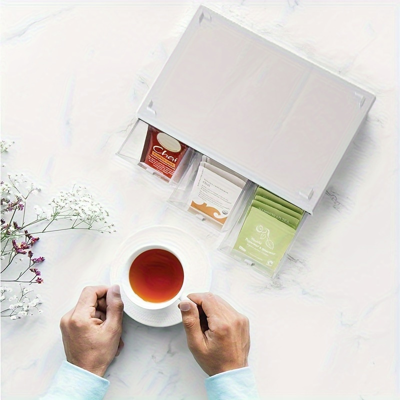 

Compact Tea Bag Organizer Drawer - Kitchen Storage Solution For Coffee, Tea, Sugar & Creamers - Ideal For Cabinet & Countertop Organization