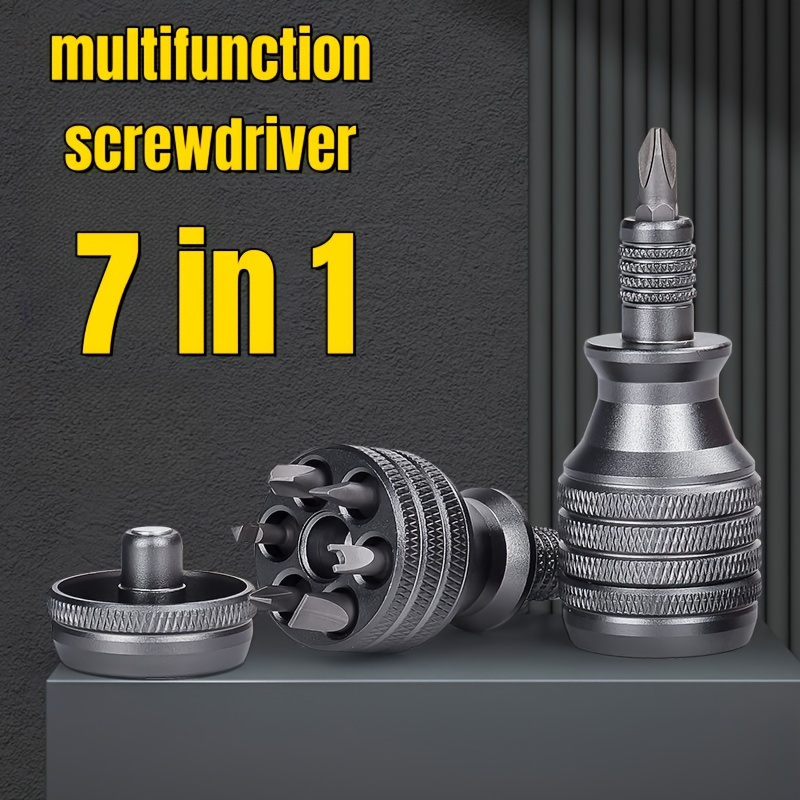 

7-in-1 Screwdriver Set, Aluminum Alloy Ratchet Industrial Grade Screwdriver, High Hardness, Slotted Bits, Multi-purpose Hand Tool