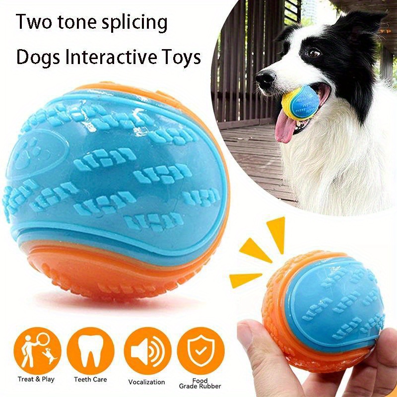 

Squeaky Dog Ball Toy For Interactive Play & Teeth Cleaning - Soft Tpr, 3.54in, Blue & Orange Design With Textured Surface, Safe For Medium Breeds