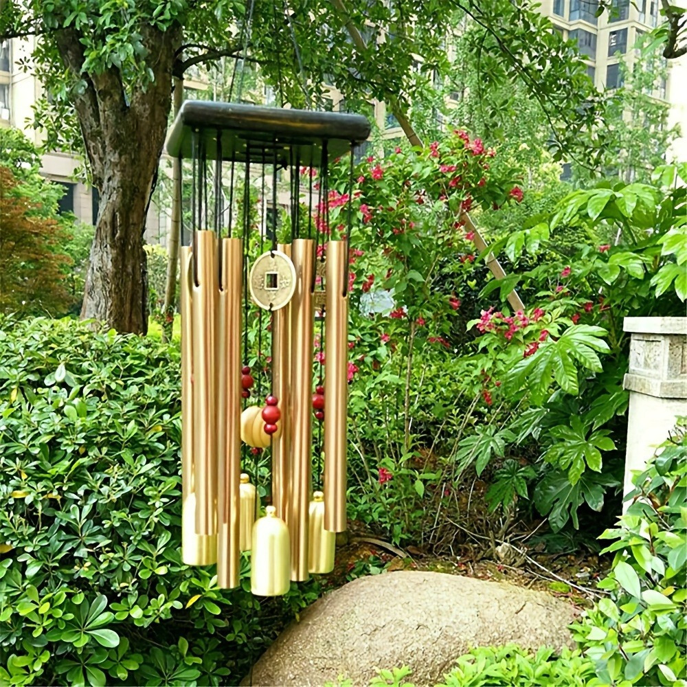

Large Antique Copper Bell Wind Chime With Aluminum Alloy Tubes - No Battery Needed, Perfect For Outdoor Garden & Home Decor