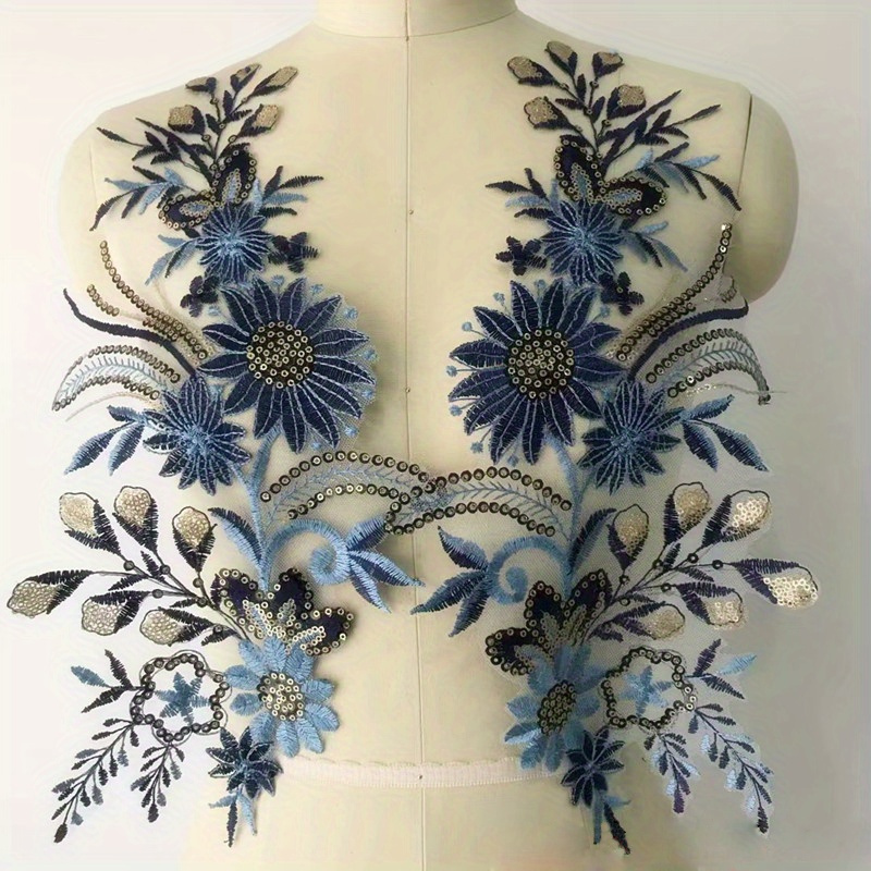sequin floral lace fabric embroidered applique patches Temu