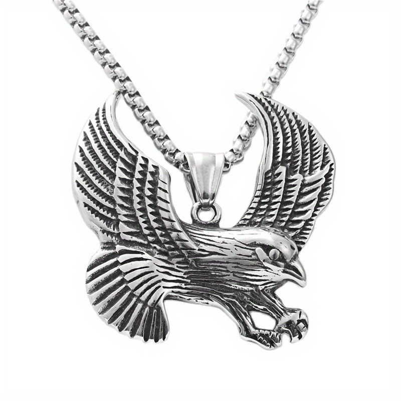 

1pc Retro Men's Eagle Spreading Wings Pendant Necklace, Stainless Steel Necklace