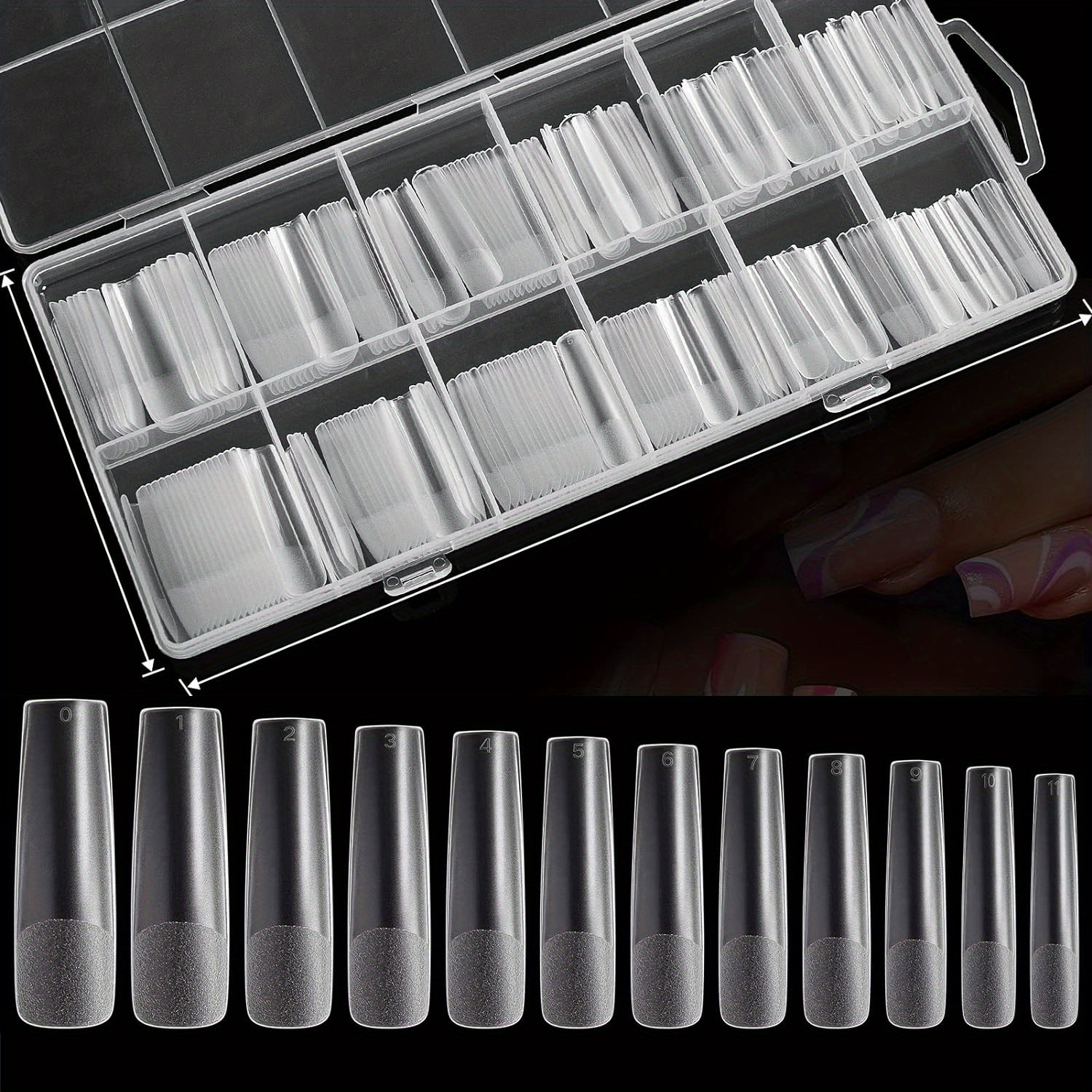 

240pcs XXL Ongles Carrés Transparents - Extra , -Mate, Pointes en Gel & Acrylique avec Étui pour Salons à Domicile DIY - Options Rose/Noir, Ongles Mignons