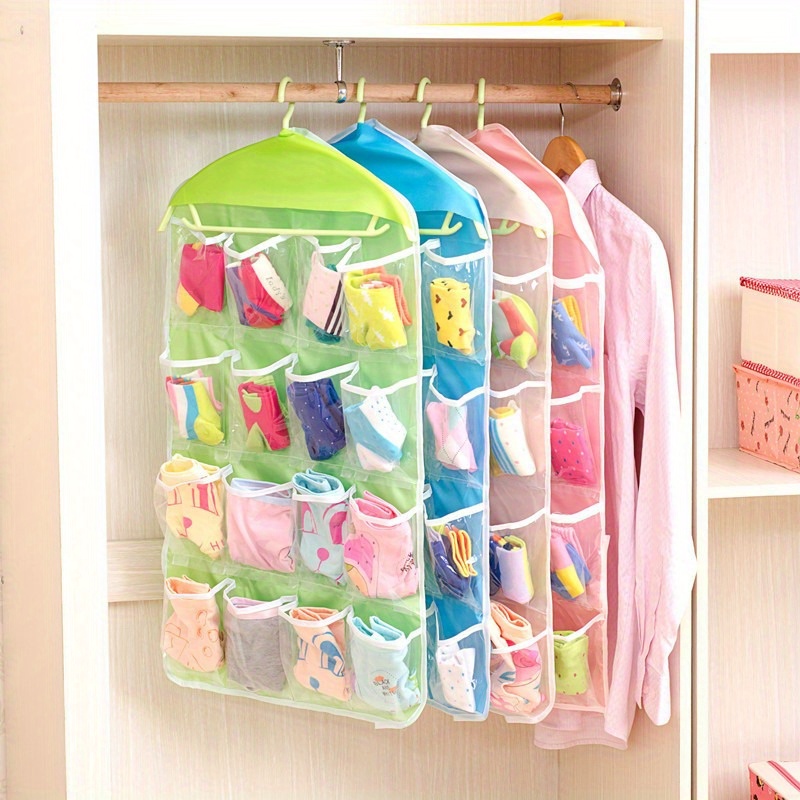 

clutter-free" Space-saving 16-pocket Hanging Organizer For Bedroom Essentials - Socks, Underwear, Shoes Storage
