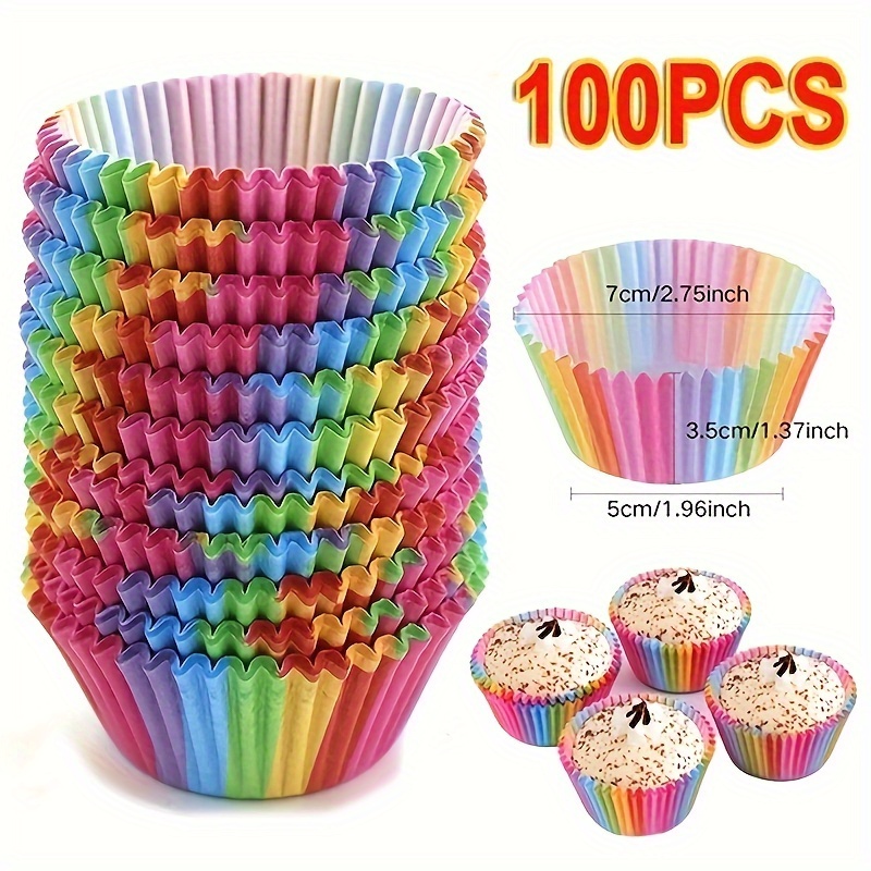 

200-pack Rainbow Disposable Cupcake Muffin Liners - Mixed Color Paper Baking Cups For Kitchen Accessories And Gadgets