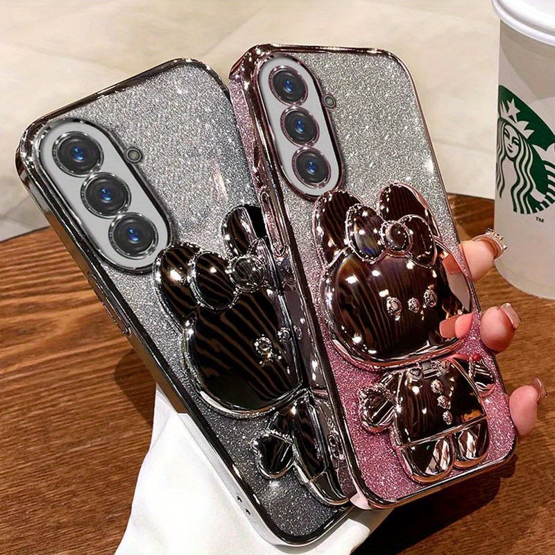 

Luxury Bracket Case For Samsung A54 Glitter Mirror Rabbit Holder Soft Case For Samsung Galaxy A34 A14 A15 A35 A55 A05s A04s A13 5g Shockproof Cover